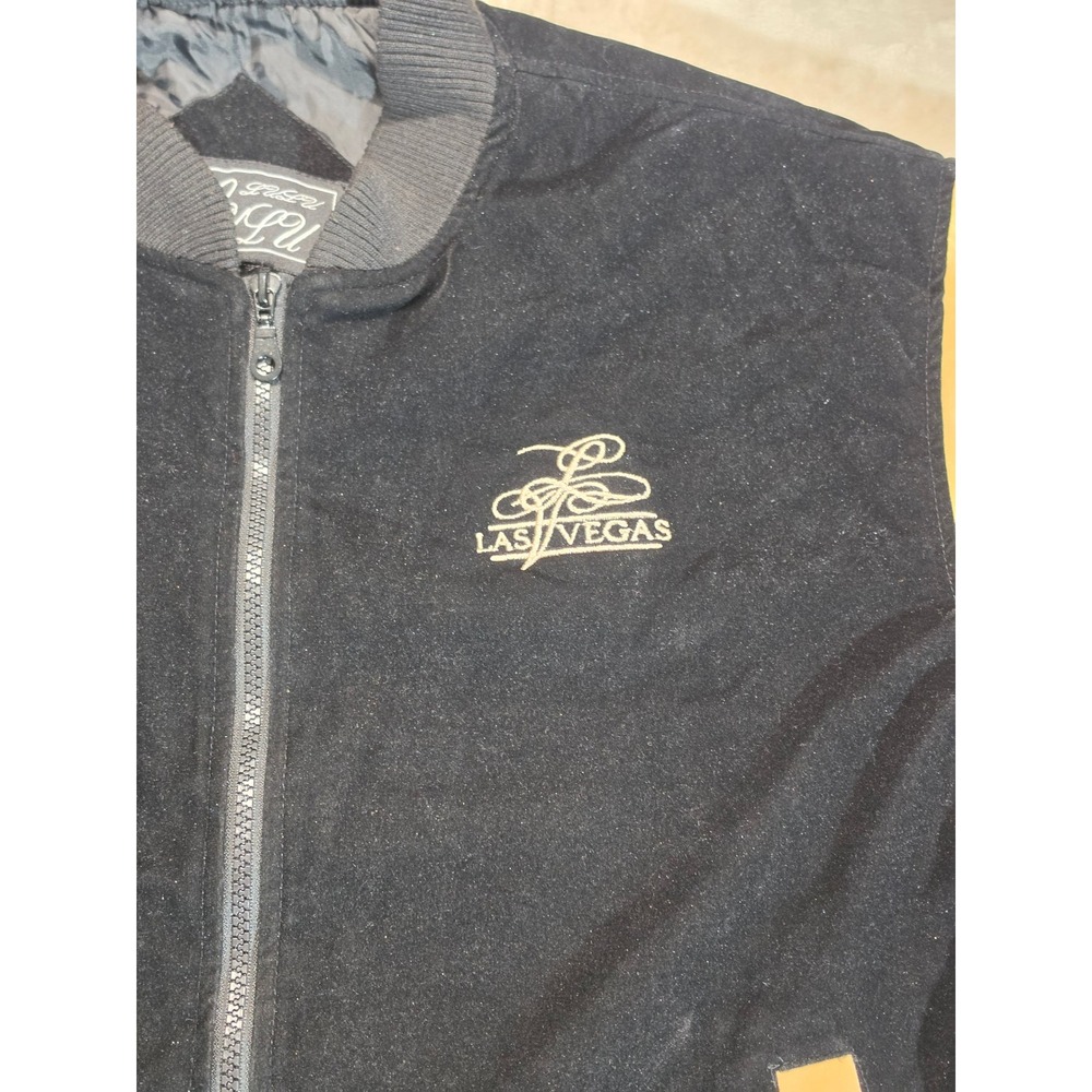 Vintage Lulu Las Vegas Velvet Bomber Jacket Mens Black Tan Varsity Full Zip S - Picture 3 of 9